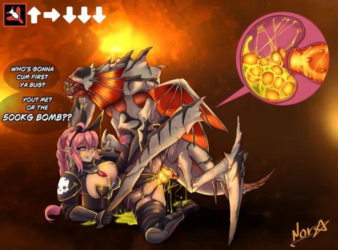 These bugs learned how to spread evil through reproduction and breeding together with a female soldier but the woman seems to enjoyed it yet threatens the insect with a bomb as the insect implanting its eggs through its partners womb, so they could incre