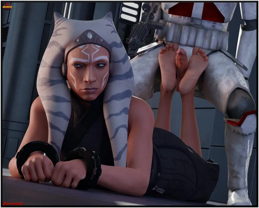 Ahsoka with a bored expression giving a footjob (snafusevsix)