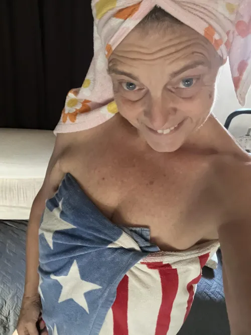 Fresh out of the shower do you want to dry off granny’s back