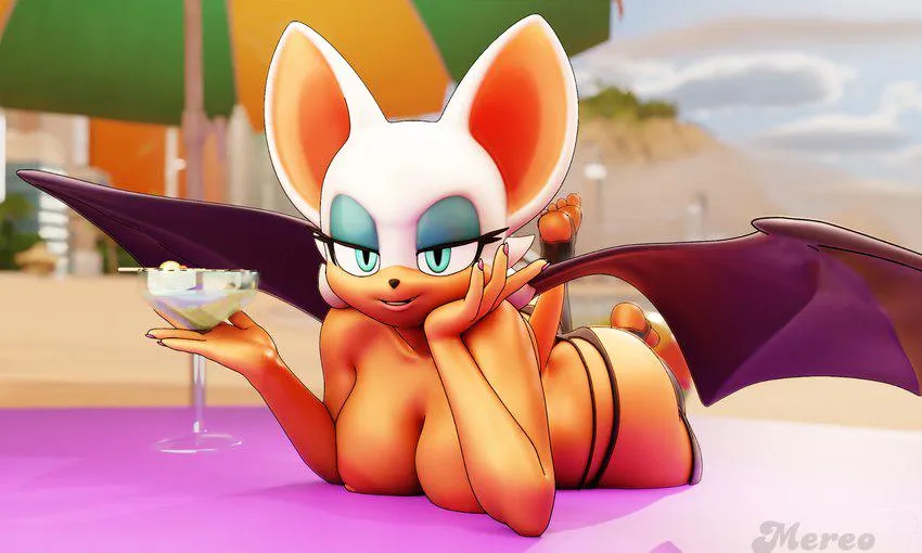 Rouge relaxing topless on the beach [mereo]