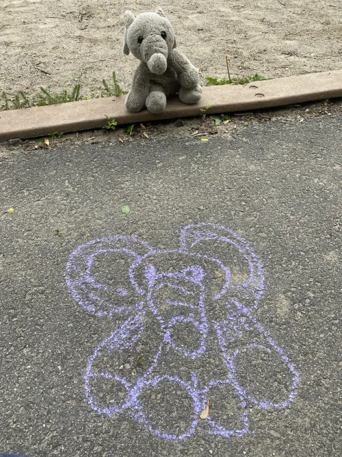 Drew my elephant Pete with chalk!! :D
