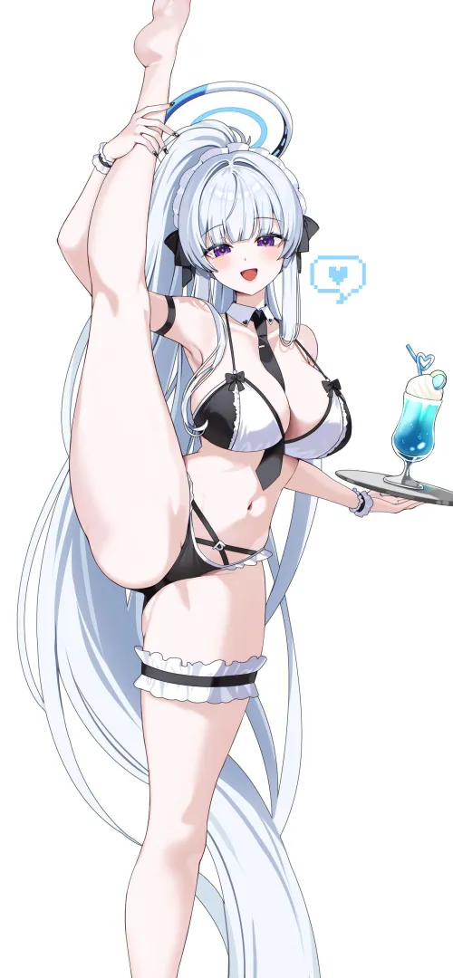 Bikini Maid Waitress Noa doing a standing split (SAYAN)