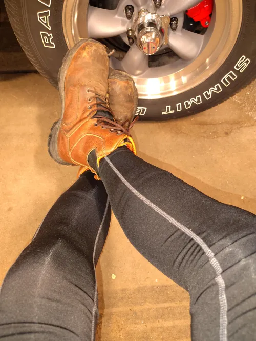 Leggings and work boots