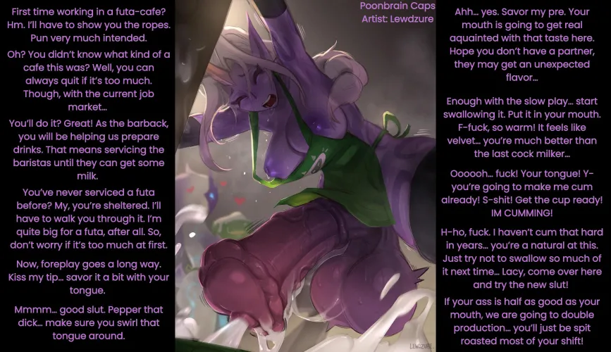 New Barback [Futa x Ambiguous] [Oral] [Implied Anal] [Cum] [Horsecock] [Work] [Implied threesome] (Artist: Lewdzure)