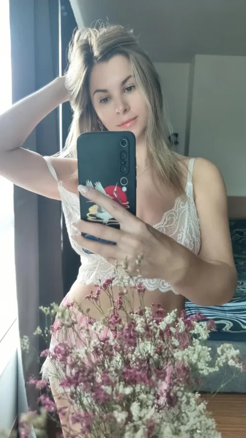 F28 Am I cute in my lacy top?