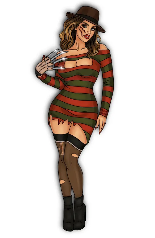 “Sweet Dreams, Babe” – Horror Pin-Up Inspired by Freddy Krueger