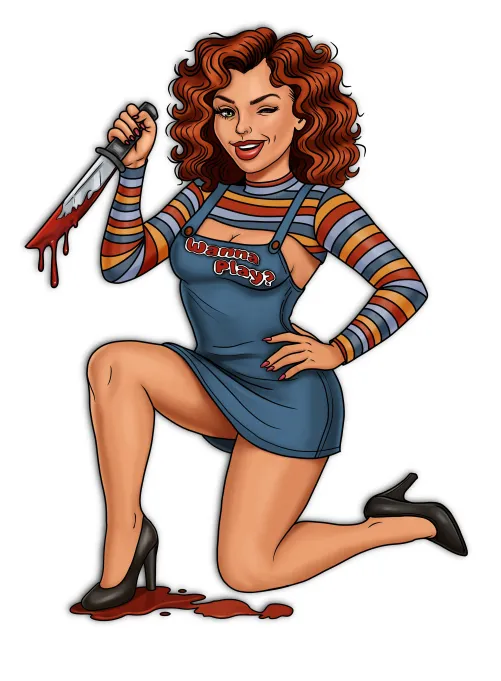 Wanna Play? 😏🔪 A glam pin-up twist on Chucky 💄✨