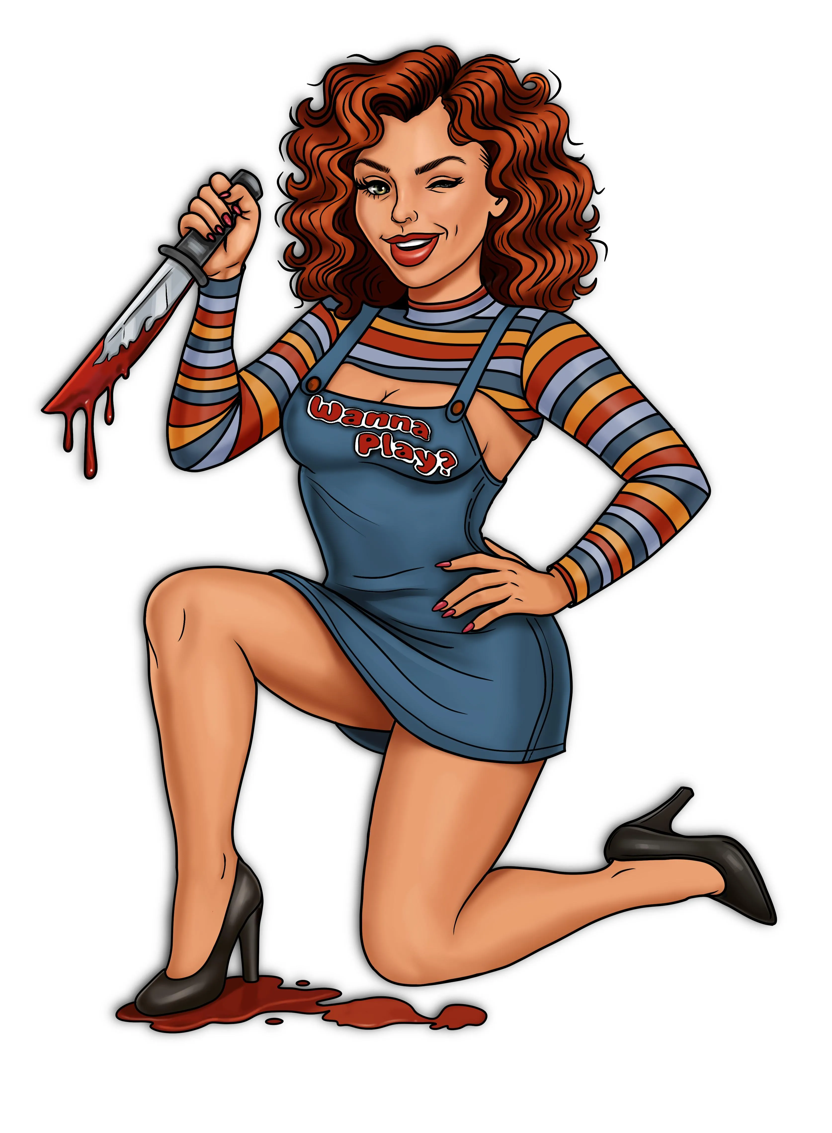 Wanna Play? 😏🔪 A glam pin-up twist on Chucky 💄✨