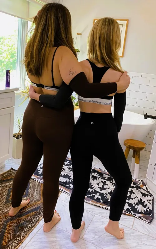 2 hot MILF's in Lululemon and Calvin Klein, would you go for brown or black first??