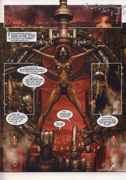 Durham Red and people in funny hats [Durham Red: The Scarlet Cantos vol I, 1999]