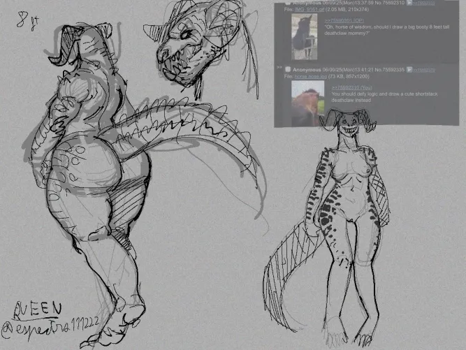 I was browsing /hmofa/ and got the inspiration for Deathclaw baddies [F] (art by me @espectro111222)