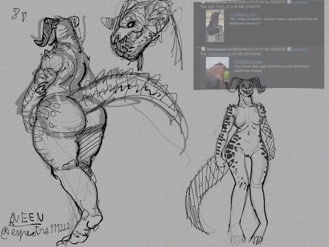 I was browsing /hmofa/ and got the inspiration for Deathclaw baddies [F] (art by me @espectro111222)