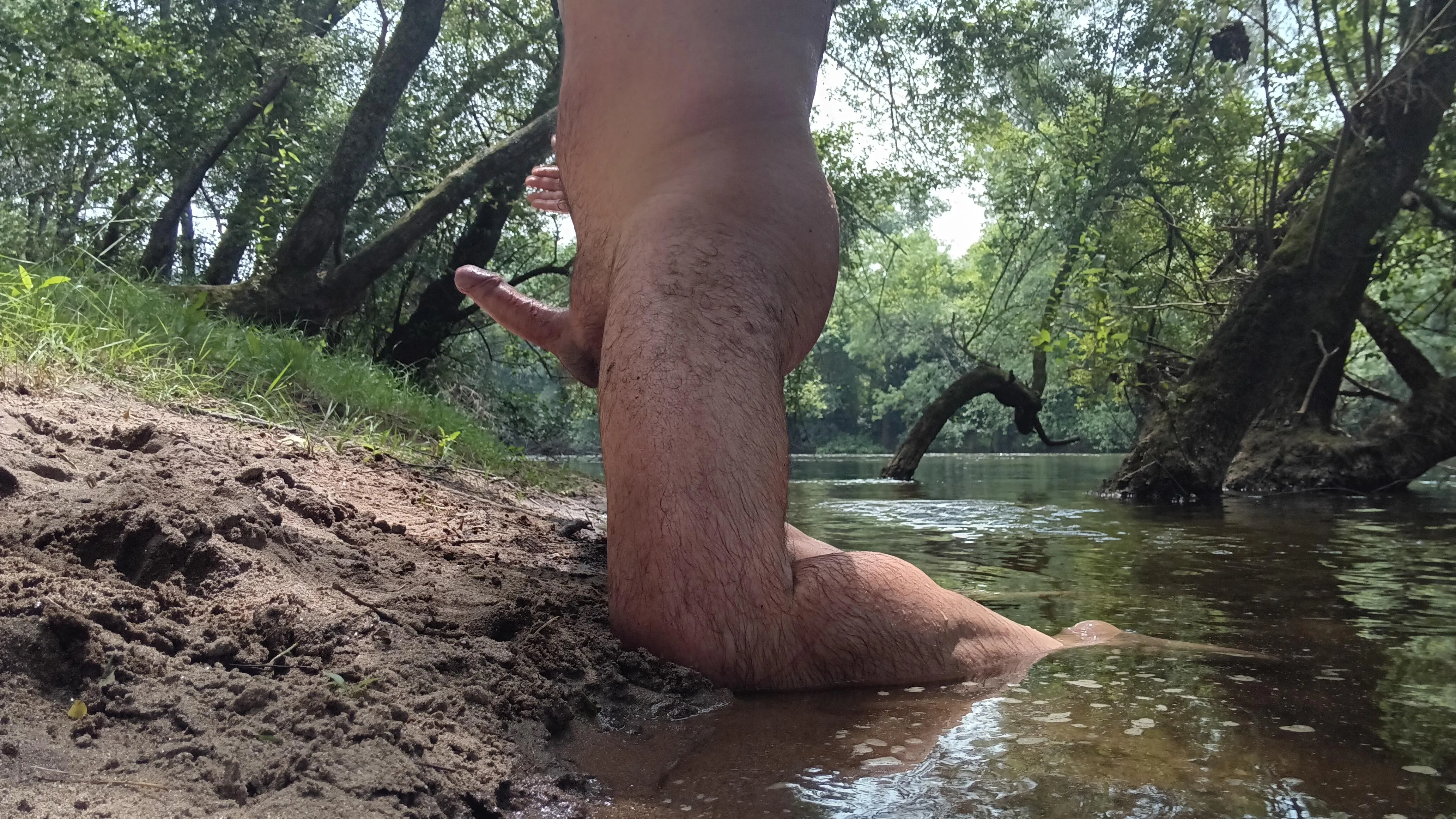 In the river. Wet boner