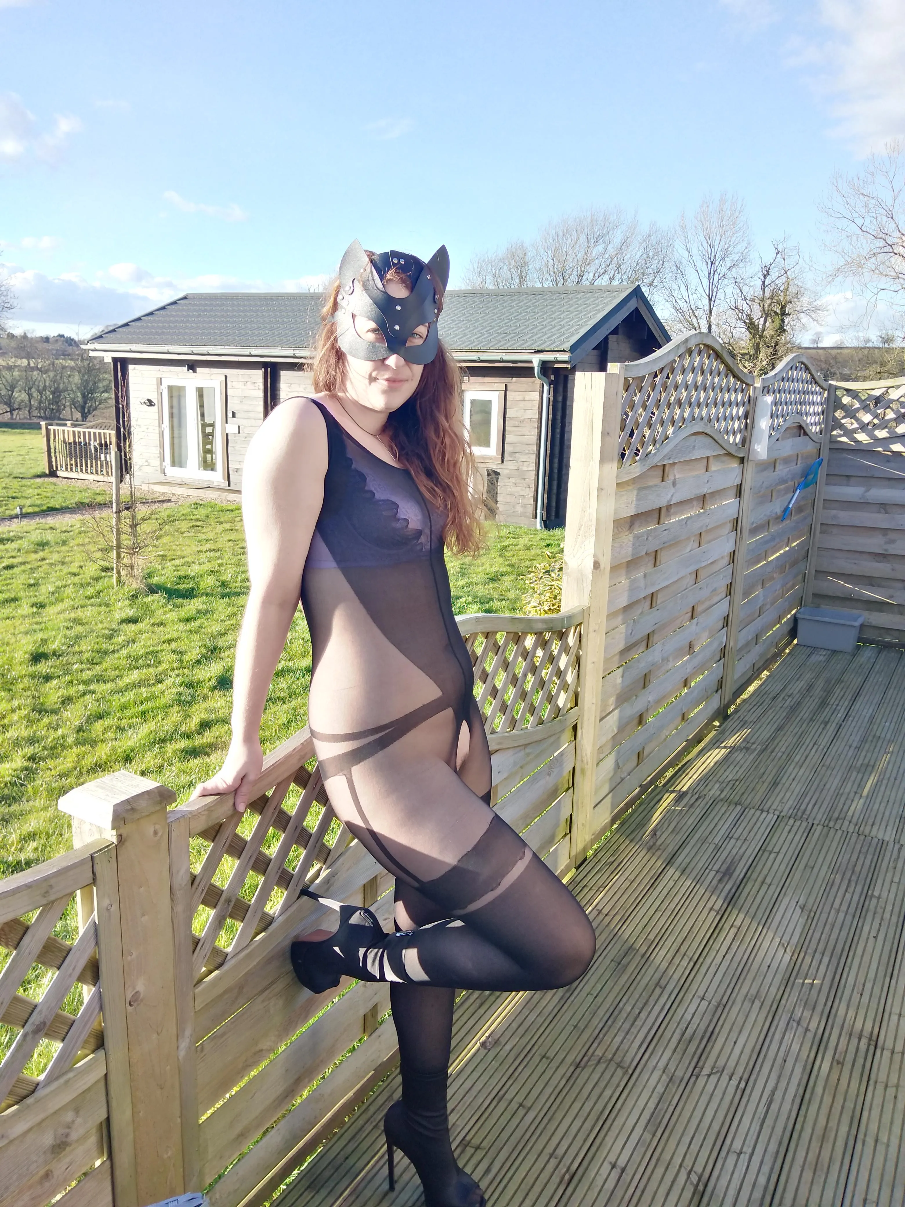 Soaking up the rays in my crotchless bodystocking