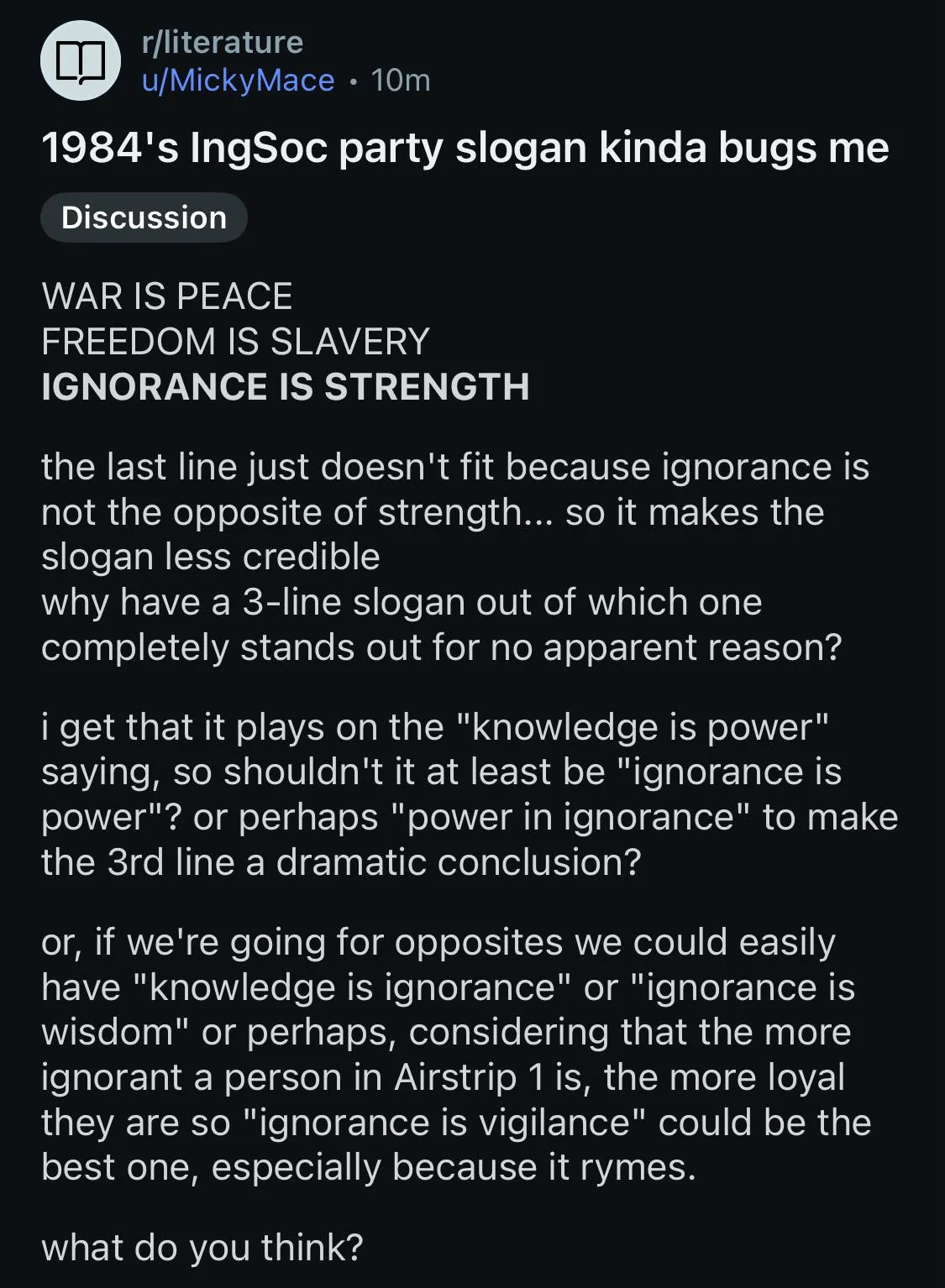 The utter ignorance of Orwell