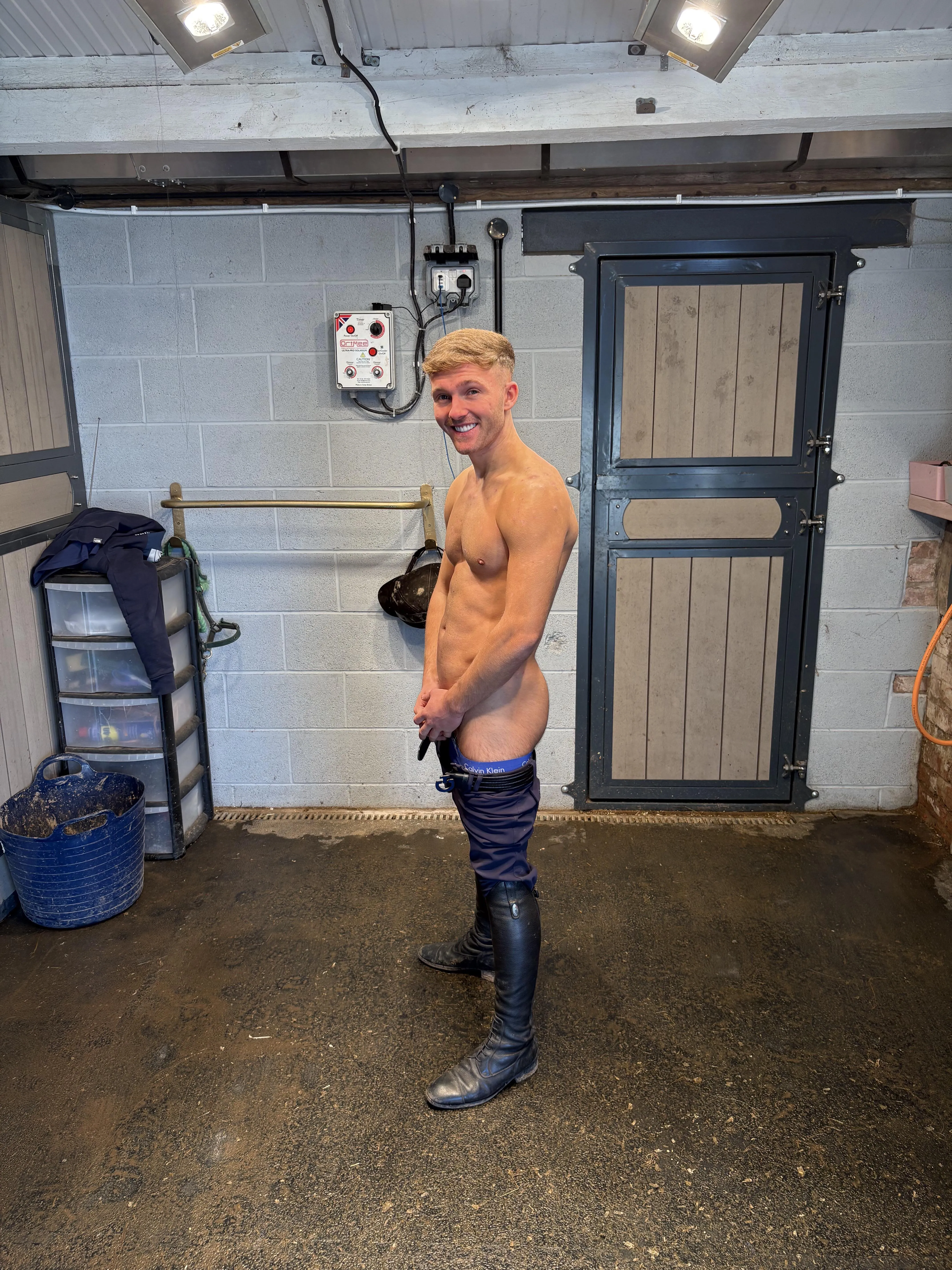 Trousers down, boots on, come ride