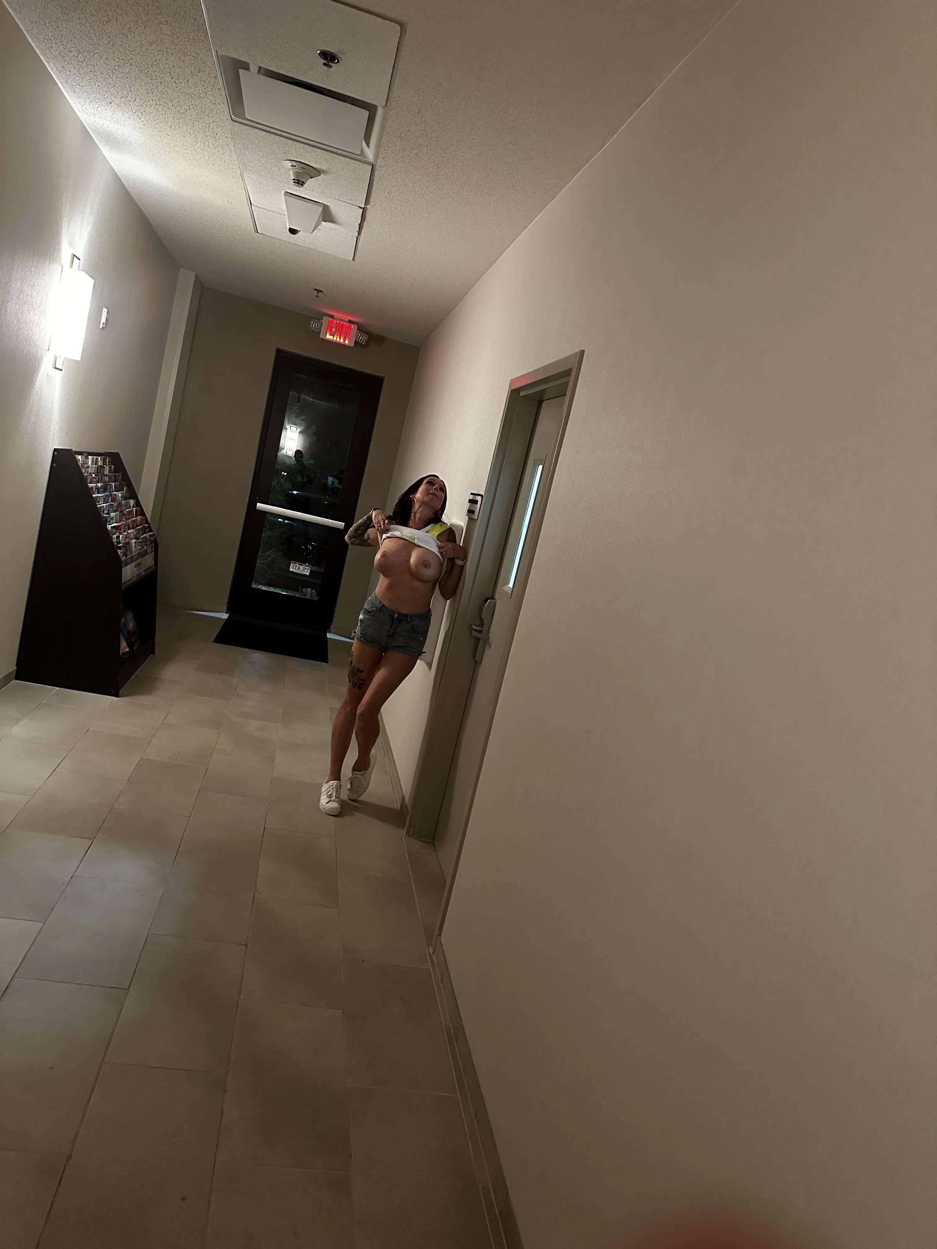 At the hotel after having fun in a friends room.