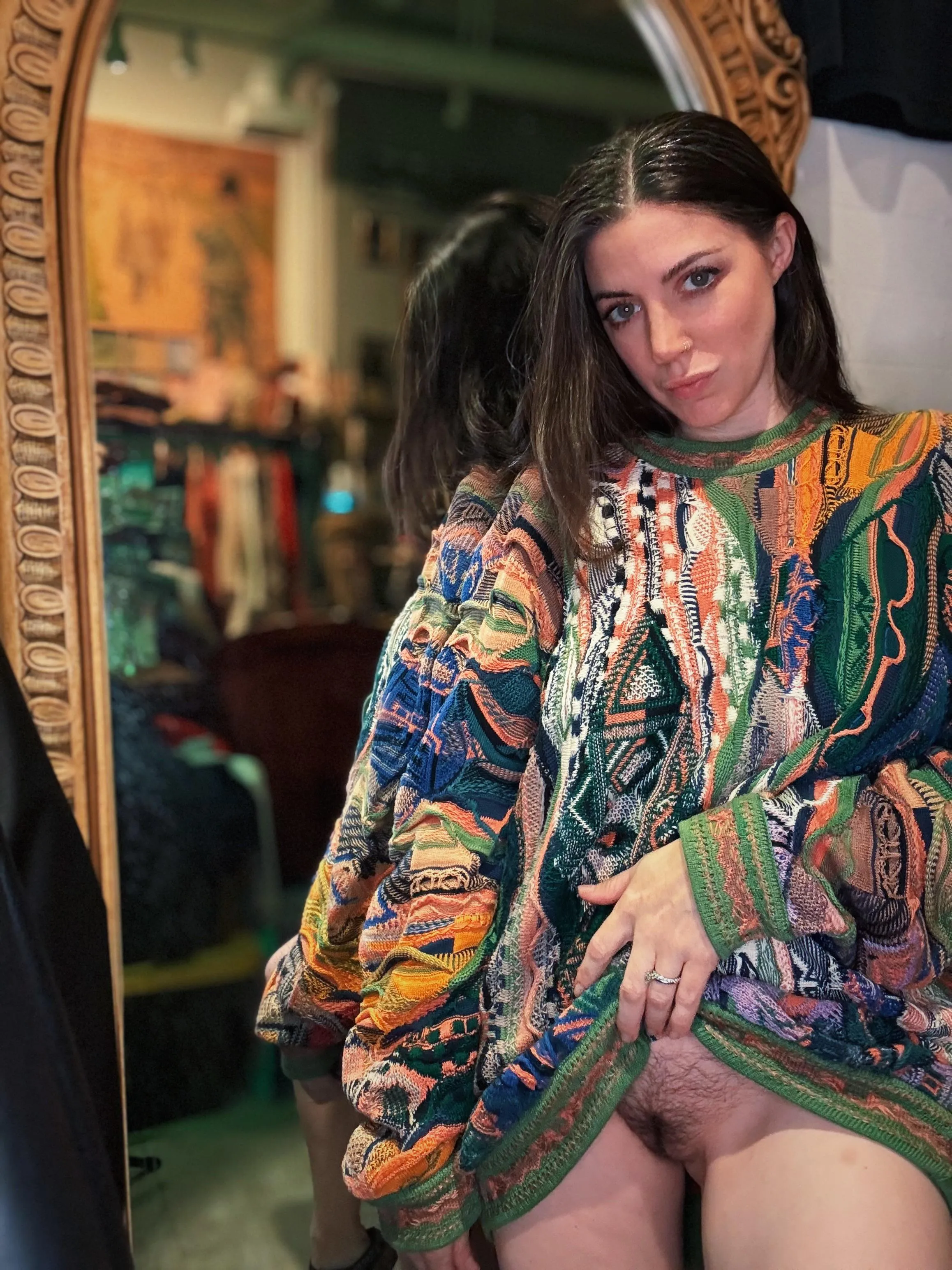 Sweater and pussy are warm