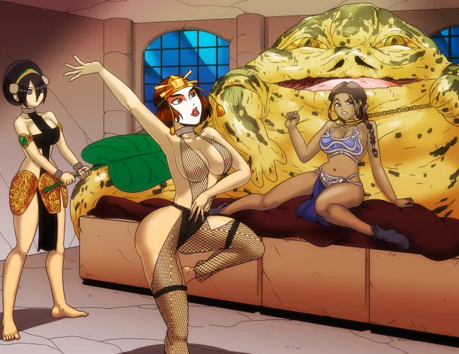 Team Avatar as Jabba's Slavegirls (commissioned by me, art by WadeVezecha)