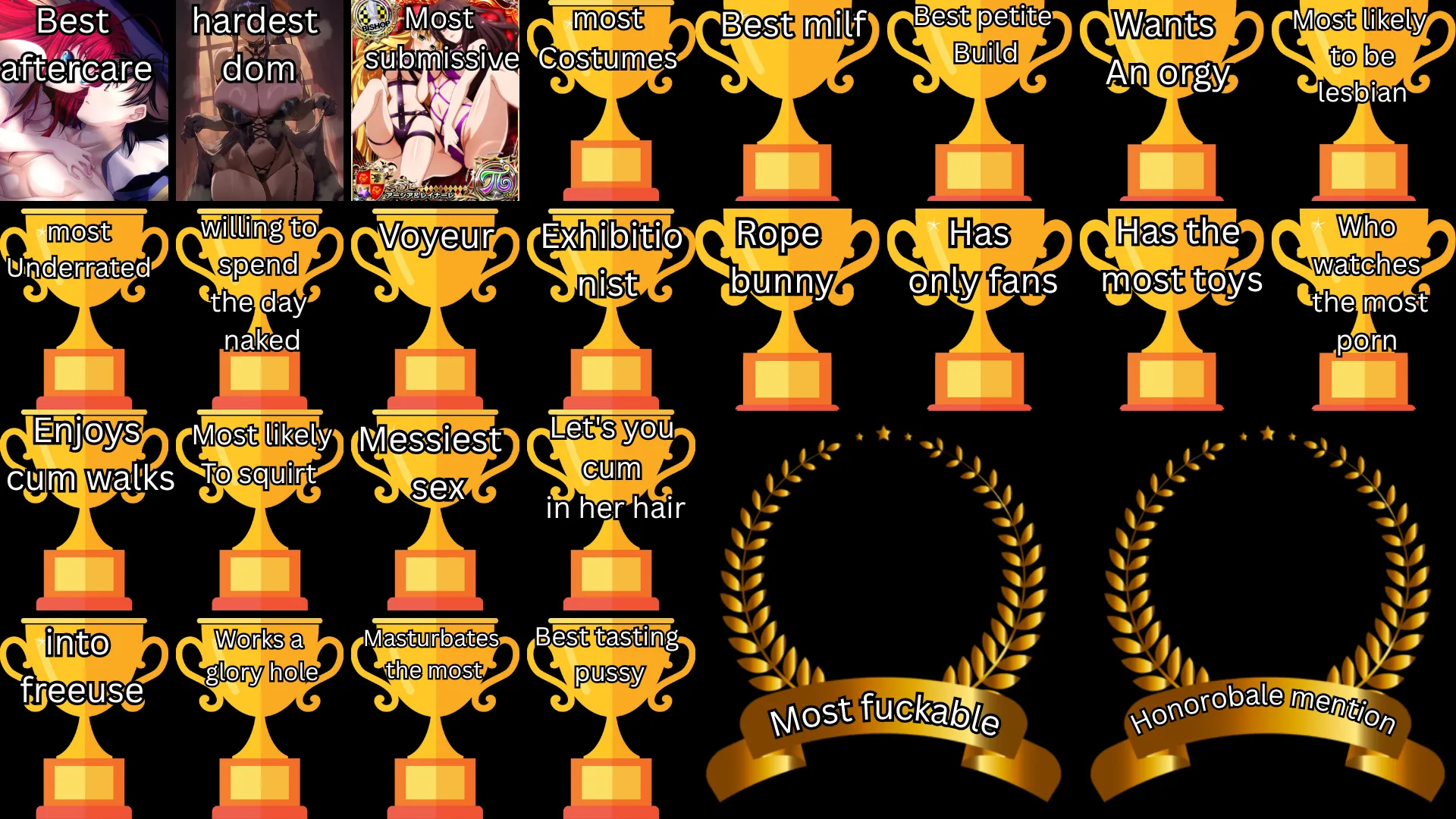 Asia takes most submissive. Who has the most costumes?