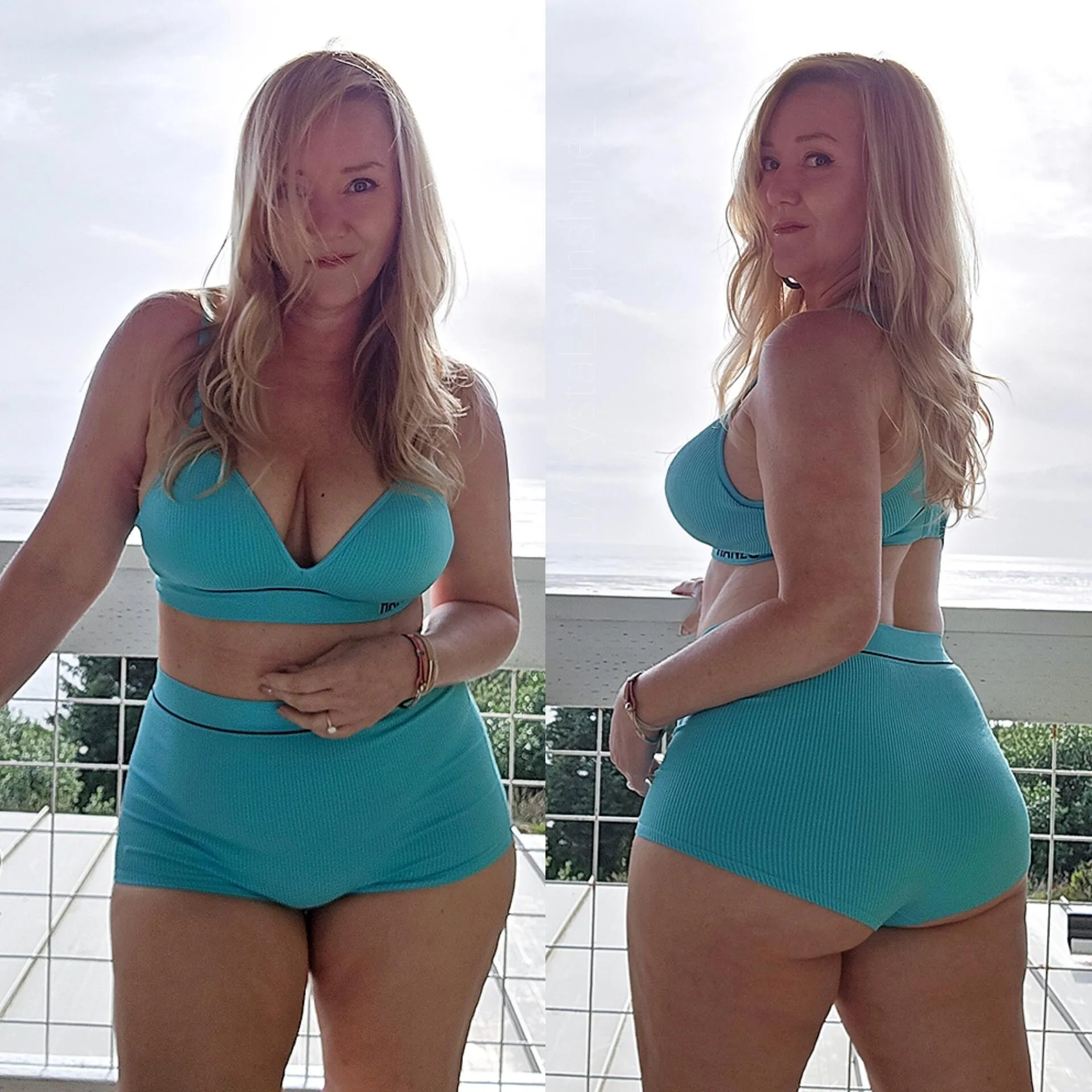 Blonde Milf in turquoise blue [F51]