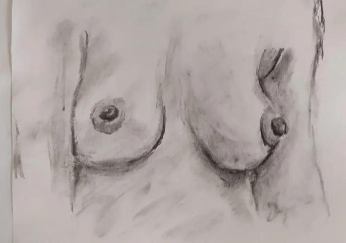 Breast study, charcoal sketch by me