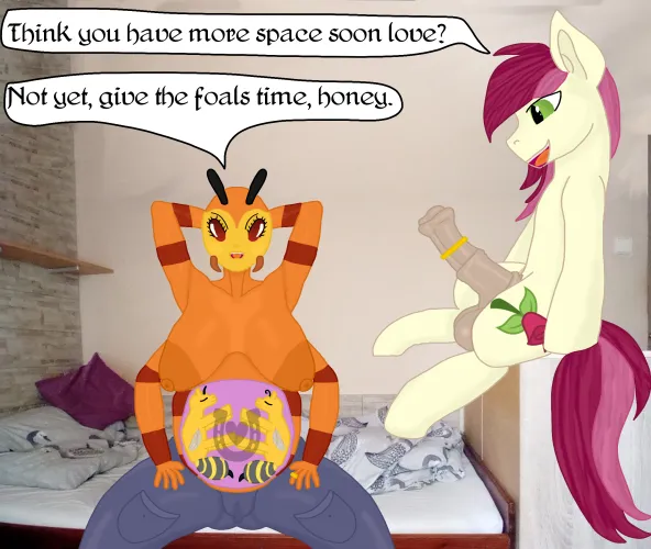 This is how bee-ponies are made. You get a bee and an earth pony in a relationship. (OC)