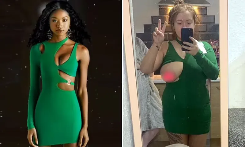 Scenes from YOUR world : This was being reported as a dress design fail.  AltBoobWorldians  see nothing wrong here.  A pleasing one-boob dress.