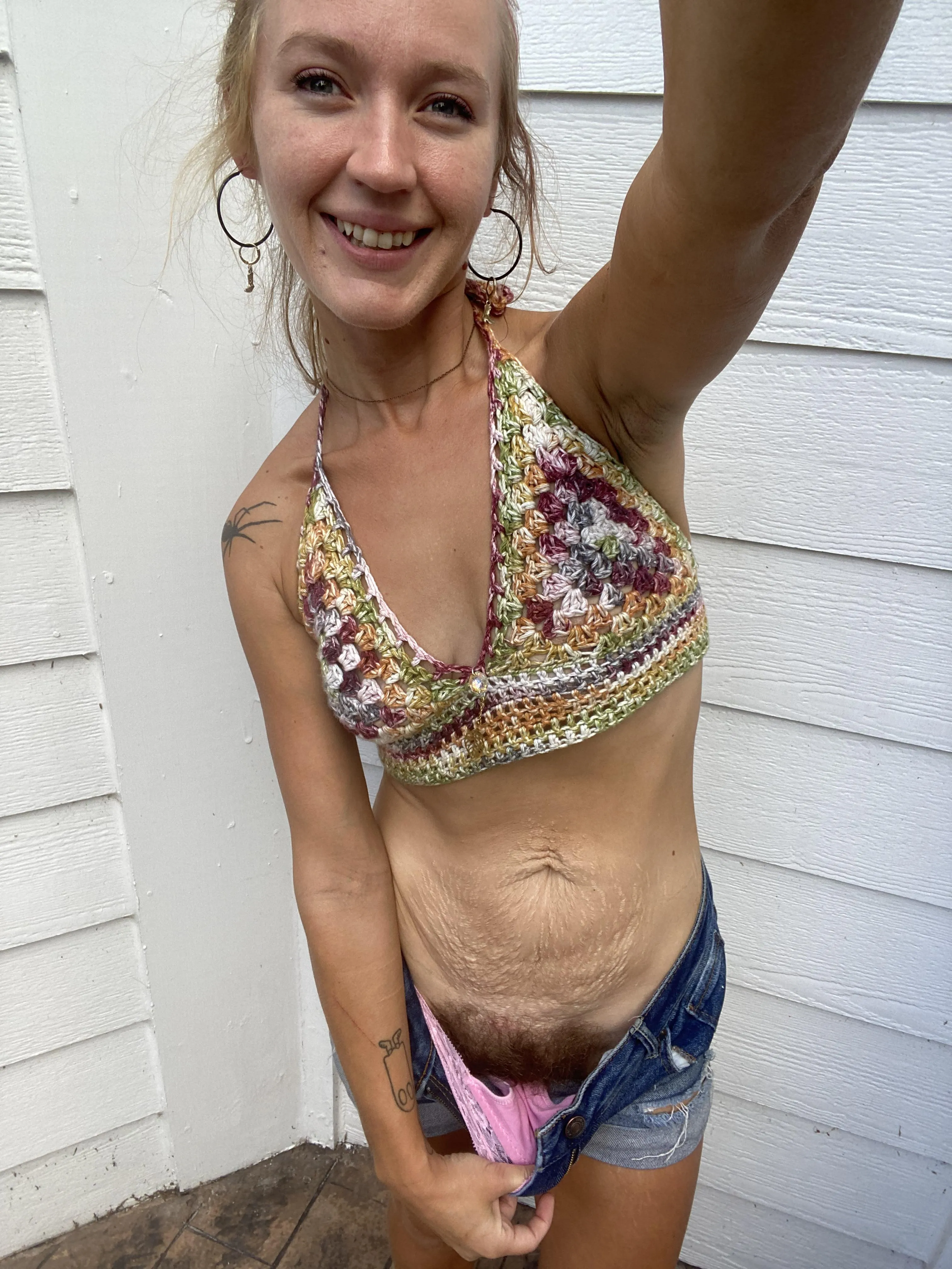 Sniff my [p]anties after my bushy pussy has been stinking them up all day