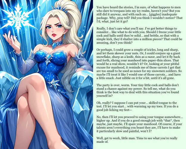 What will the Ice Queen do with you? [AI Image][Fantasy] (punishment81 on ImageFap)