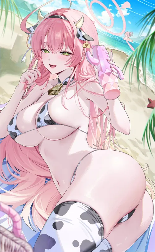 Hanako is ready to have some fun at the beach