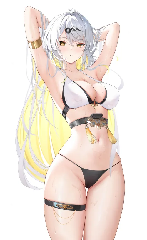 Swimsuit Yi Xuan stretching