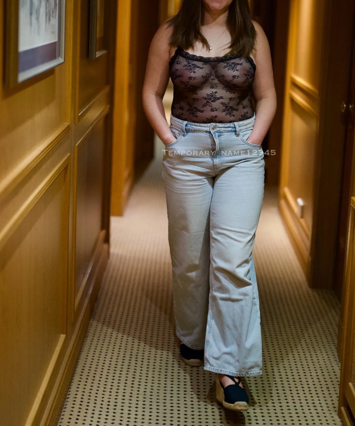 Hotel hallway topless walk