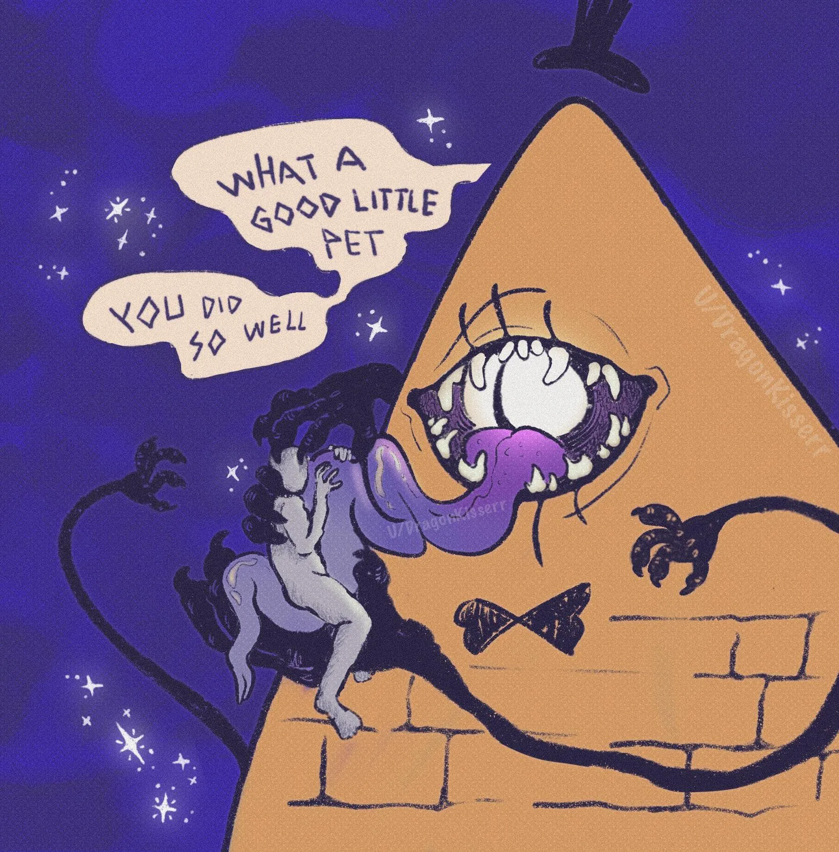 Tongue-bath aftercare with Bill and his pet human [MA] (art by me)