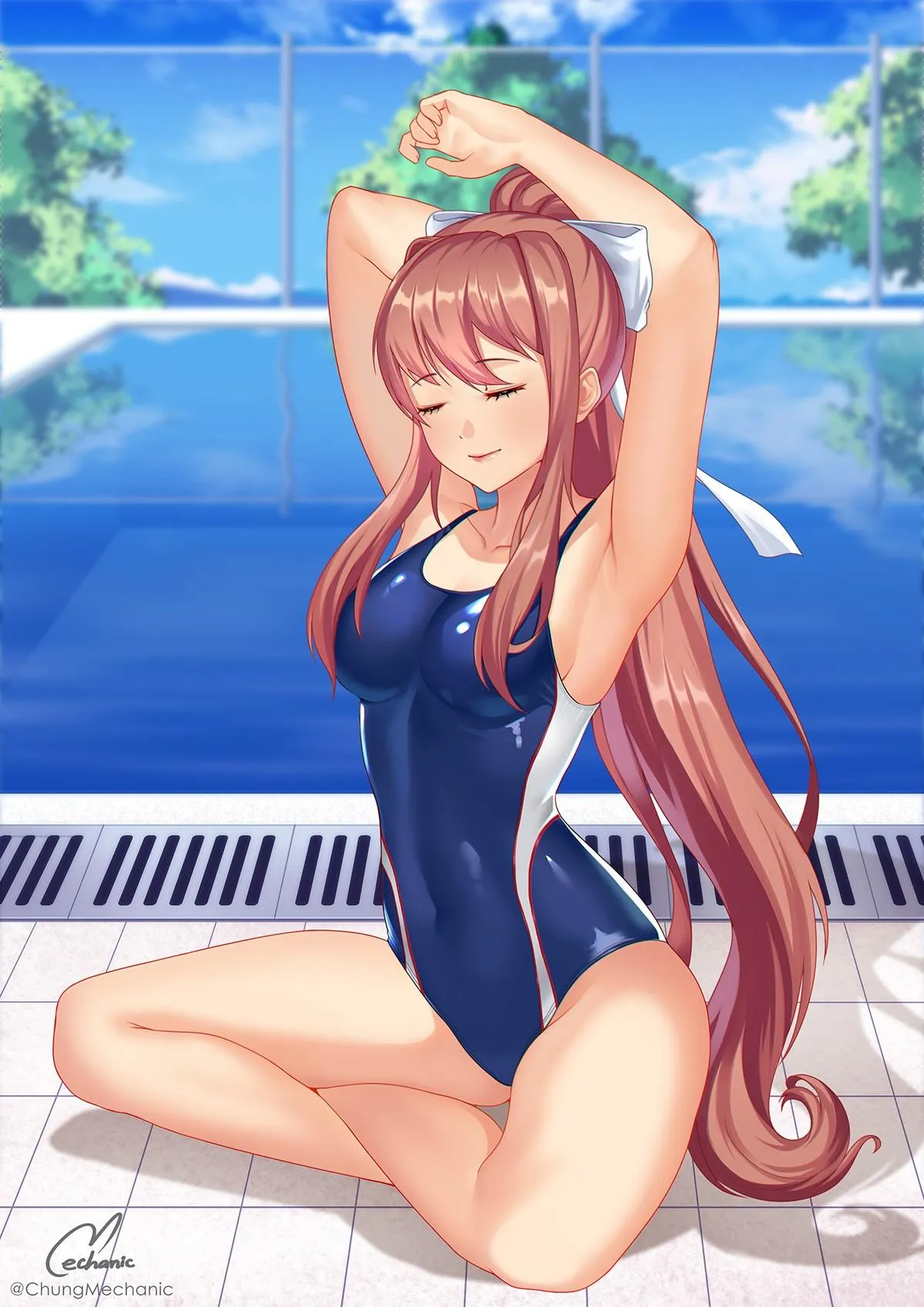 Monika warm up (Chungmechanic on Pixiv) [Doki Doki Literature Club!]
