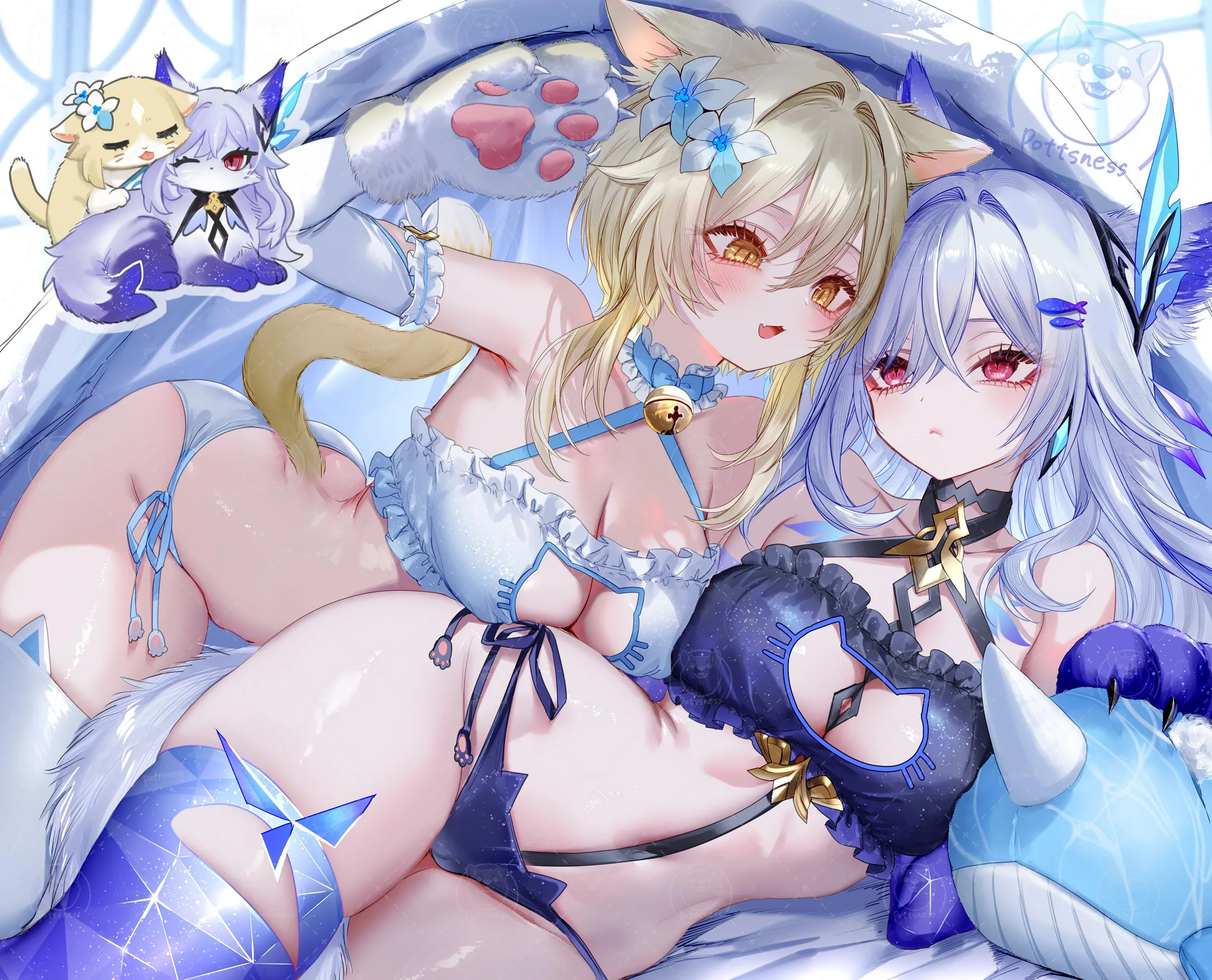 Lumine & Skirk in lingerie [Genshin Impact]