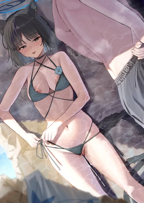 Lying on the beach with Kikyou (ramanda) [Blue Archive]