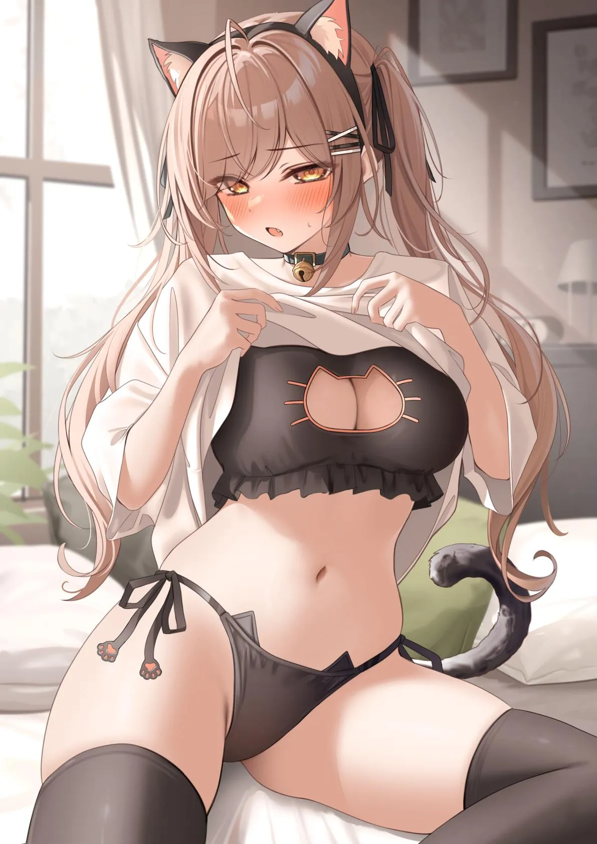 Showing her neko lingerie