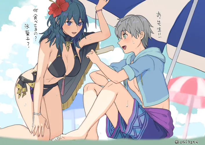Bikini Byleth not realizing the power she has over Ashe (@osi3258)