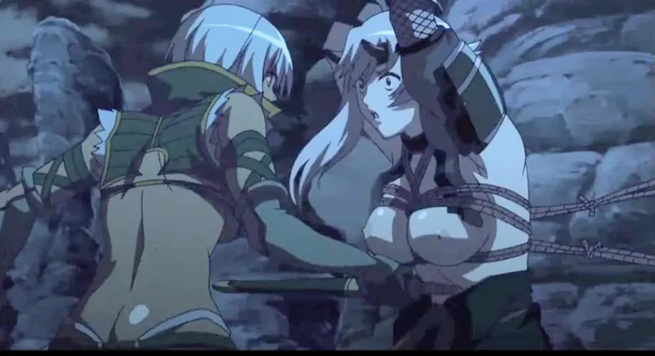 Warrior girl Hands tied and punched in the stomach.