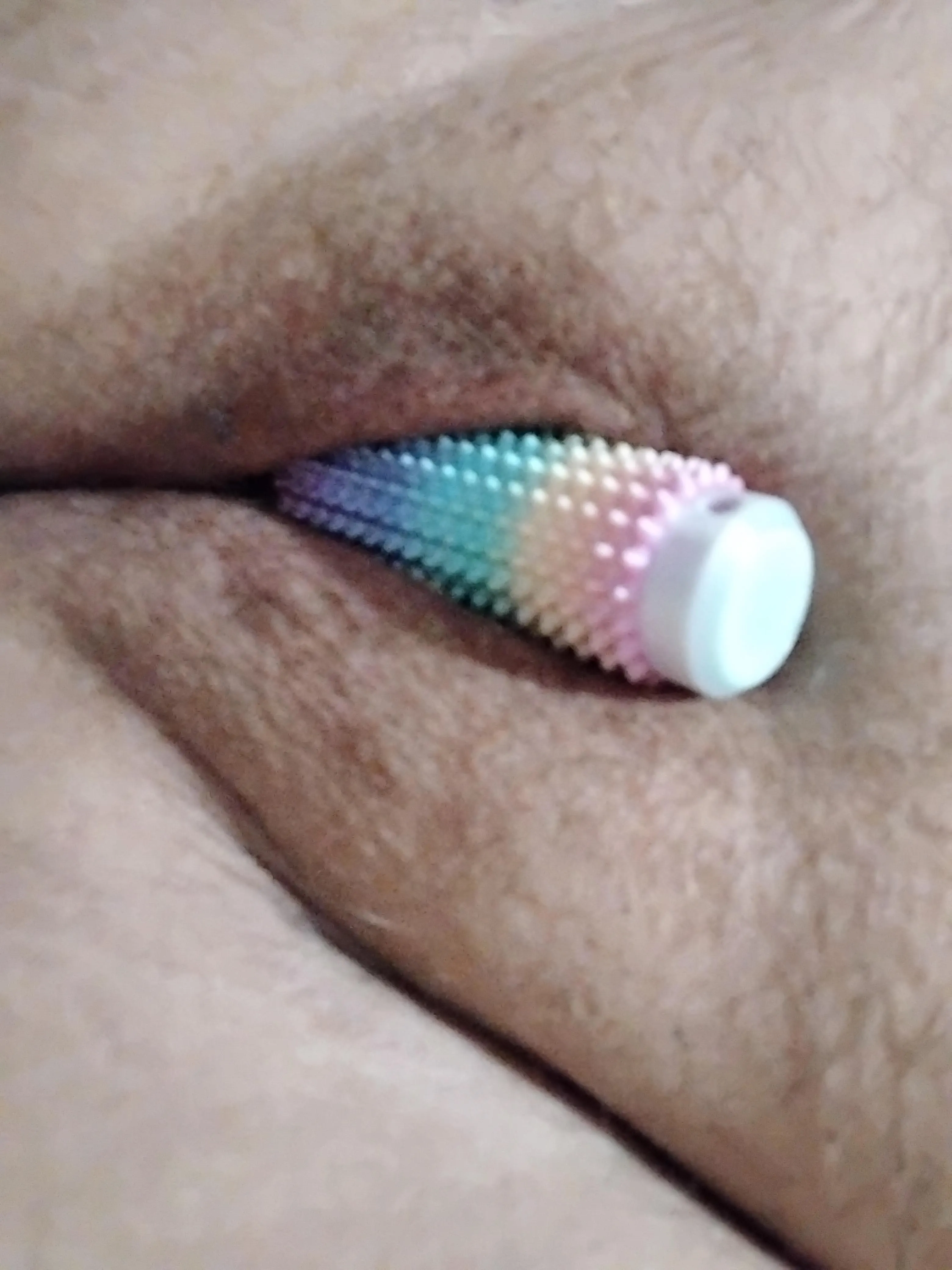 I got this new spikey roller. Pressing it against my clit hurts so good. How long should I be forced to have it pressed into me.