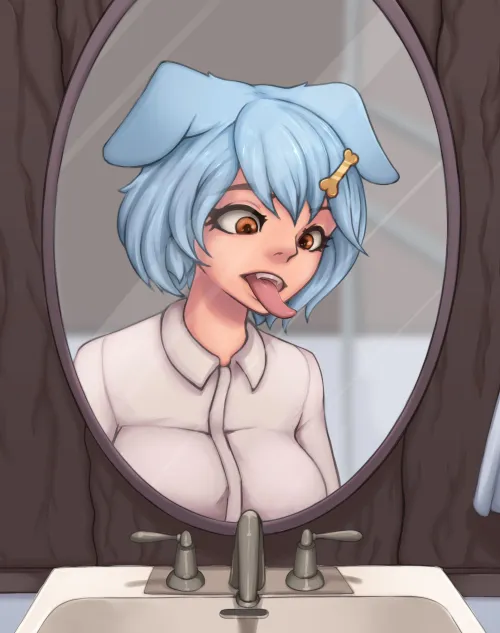 Your tongue lengthens as you transform into a dog girl