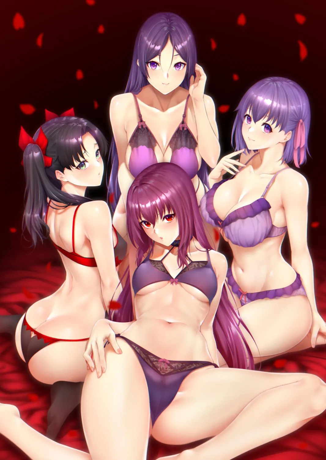 Matou Sakura, Minamoto no Raikou, Scathach and Tohsaka Rin (Zucchini)