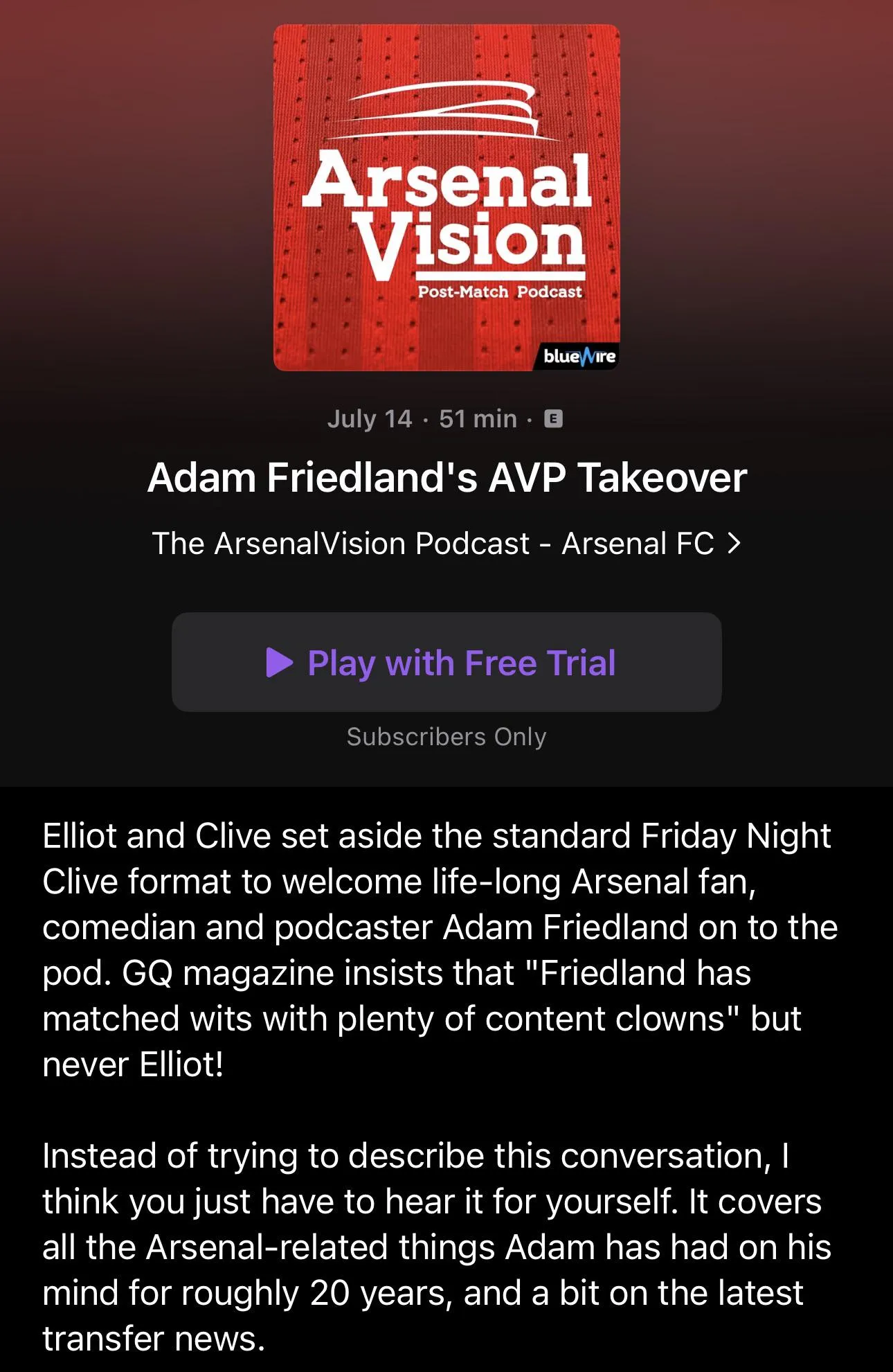 I forgot that Adam is a Gooner