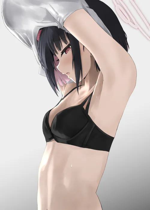 Kazusa taking off her shirt