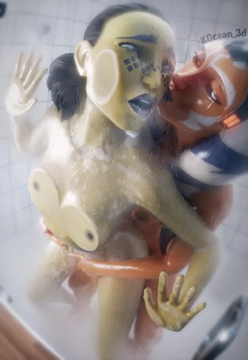 Barris and Ahsoka in the shower (KOcean_3d)
