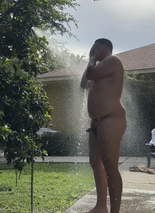 Cooling off after some yard work.