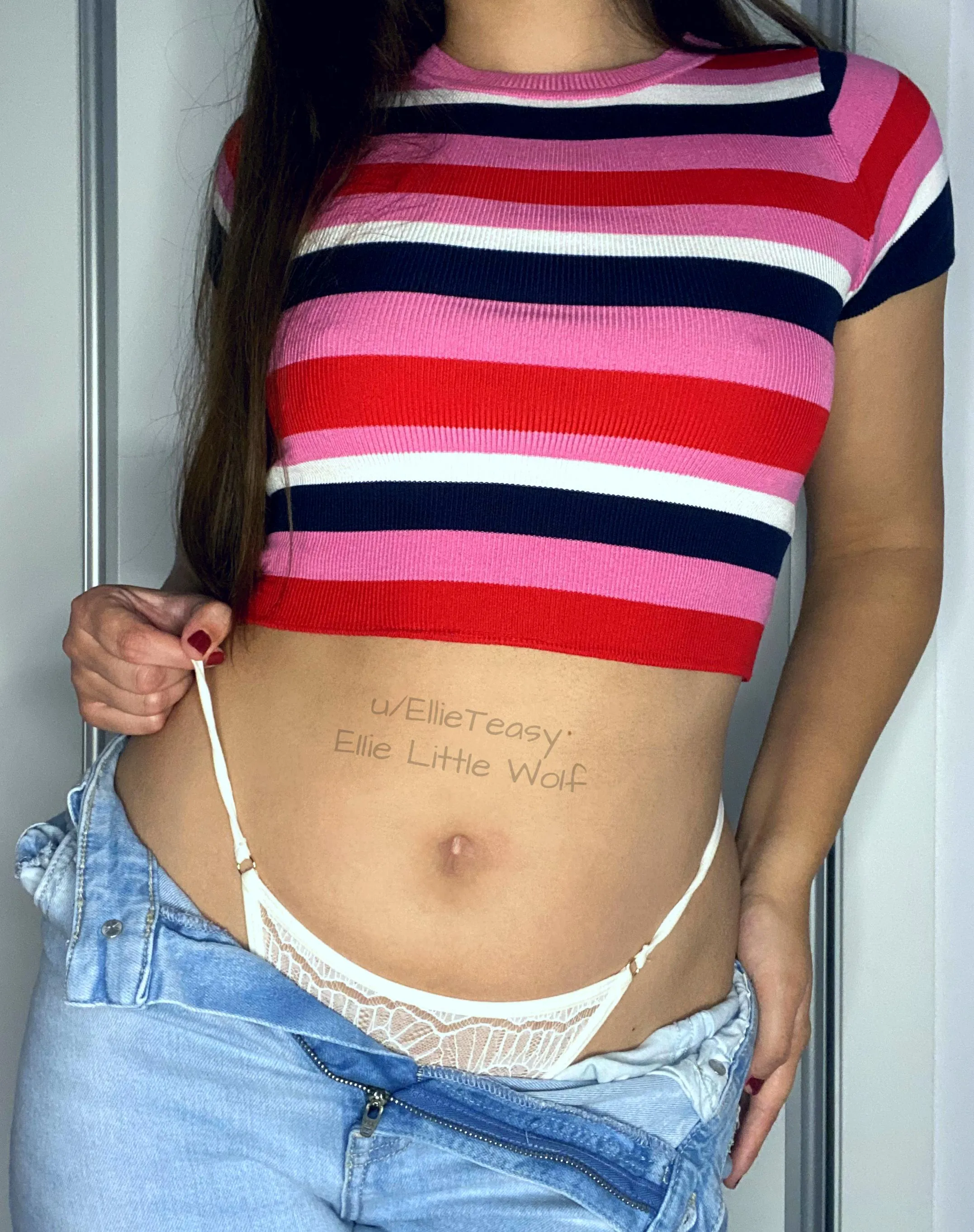 Giggling as I let my lace slip into view for only you