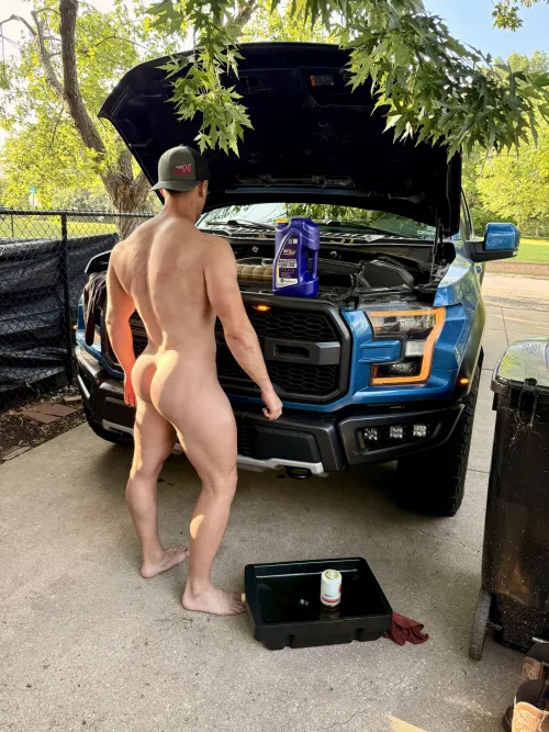 Wearing my mechanic’s uniform and I’m ready to check your oil. 😈🍆