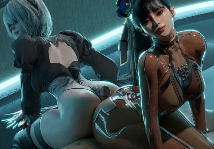 2B and EVE's double buttjob (GretDB) [Nier Automata, Stellar Blade]